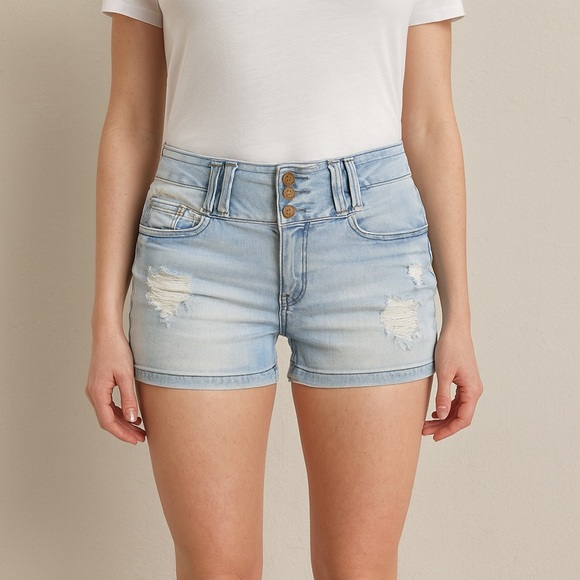 Blue Spice Distressed High Waist Button Denim Jean Shorts Blue Medium 5/6 - Picture 1 of 11